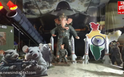 हैदराबाद में “ऑपरेशन सिंदूर” थीम पर गणेश पंडाल का निर्माण
