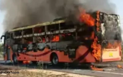 राजस्थान के जैसलमेर-जोधपुर हाईवे पर चलती बस में लगी भीषण आग, 15 यात्री झुलसे