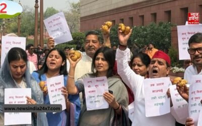 संसद के बाहर विपक्षी सांसदों का विरोध प्रदर्शन, निलंबित सांसद डिंपल यादव, इकरा हसन ने लहराई तख्तियां