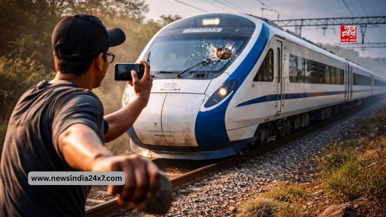 मोबाइल कैमरे में वीडियो बनाकर वंदे भारत ट्रेन पर बरसाए पत्थर
