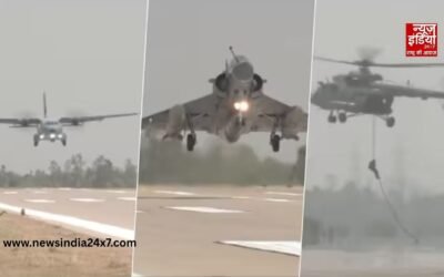 पूर्वांचल एक्सप्रेस-वे पर वायुसेना का दमखम, आसमान में गूंजे जगुआर और तेजस-सुखोई
