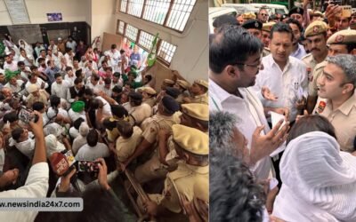 रोहतक में प्रदर्शन के दौरान विधायक अर्जुन चौटाला और SP में तीखी बहस, VIDEO वायरल